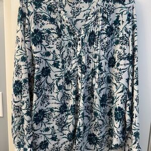 Laura Scott Teal and White Floral Blouse